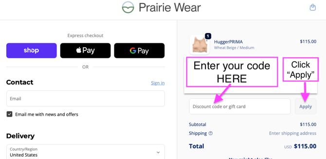 Where to put the discount code at check out